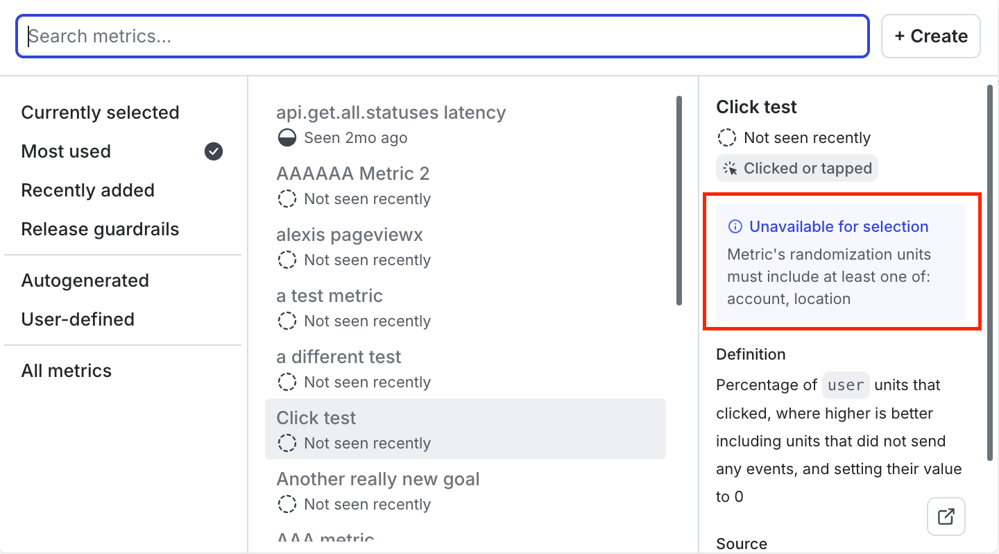Only metrics with an overlapping analysis unit can be added.