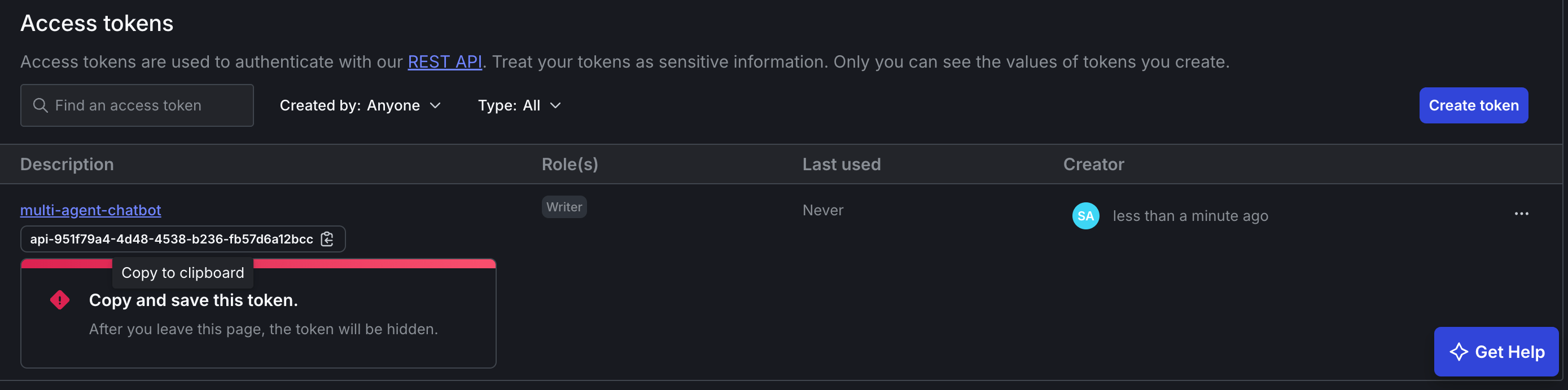 Copy API Token