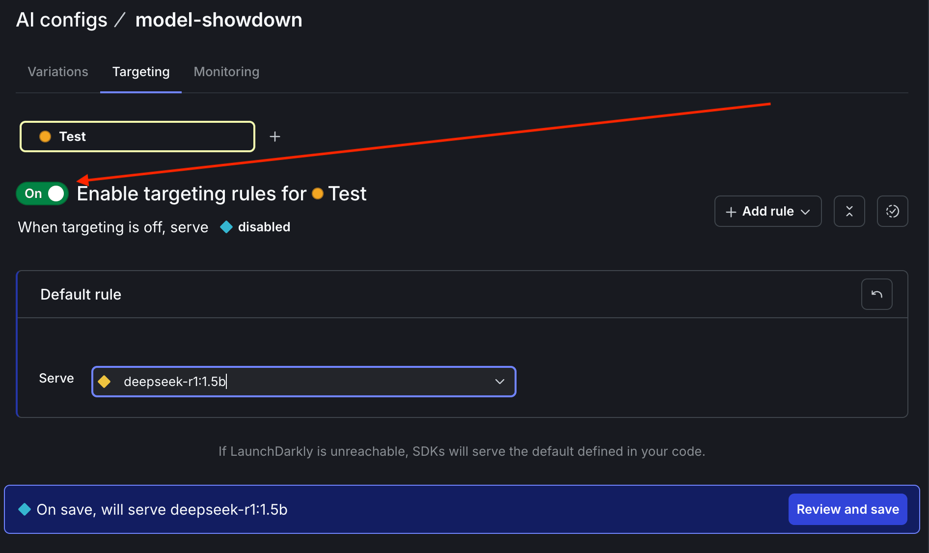 How to target and serve config variations in the LaunchDarkly UI.