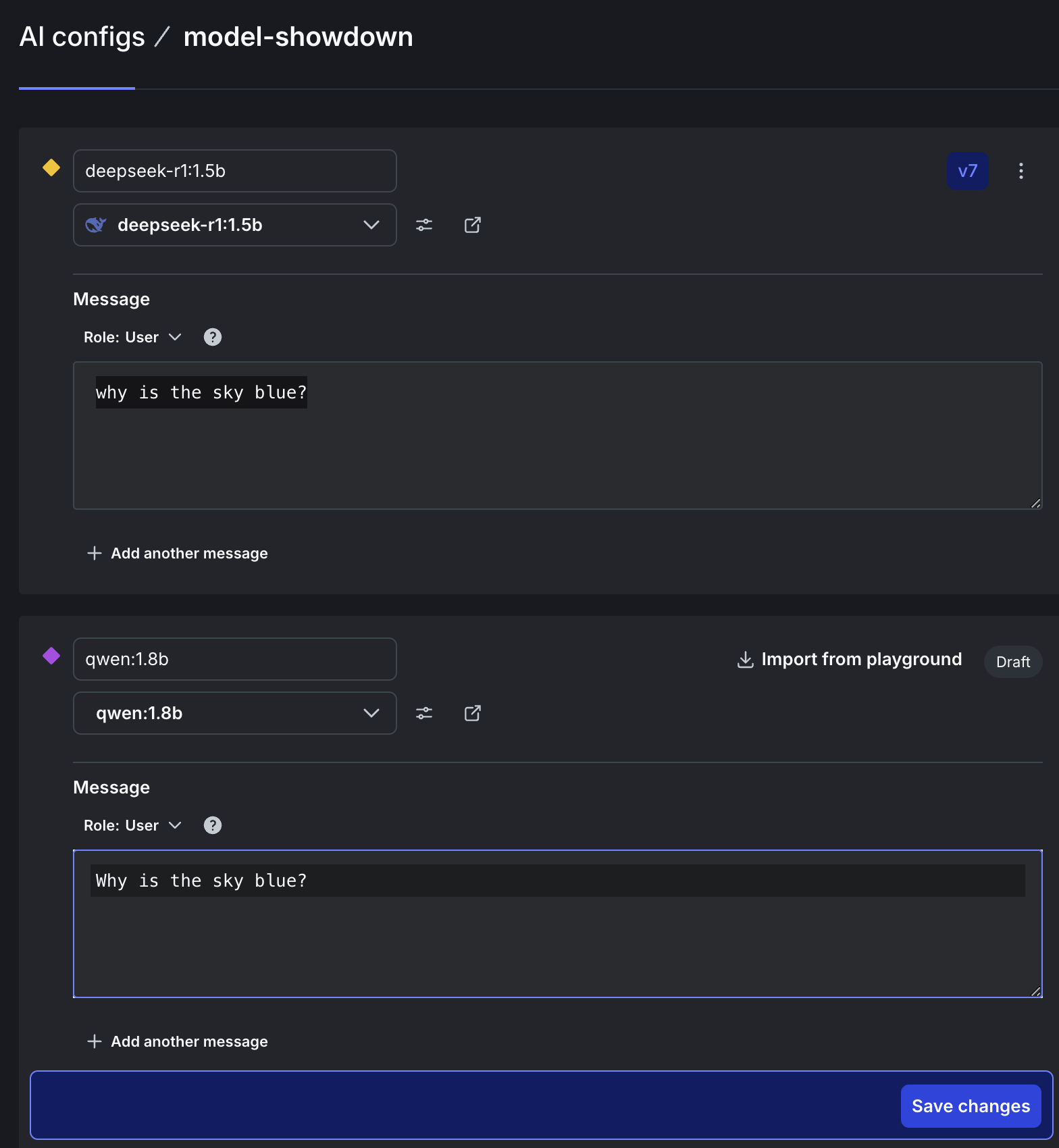 Variations of the models we are using, in the LaunchDarkly UI.