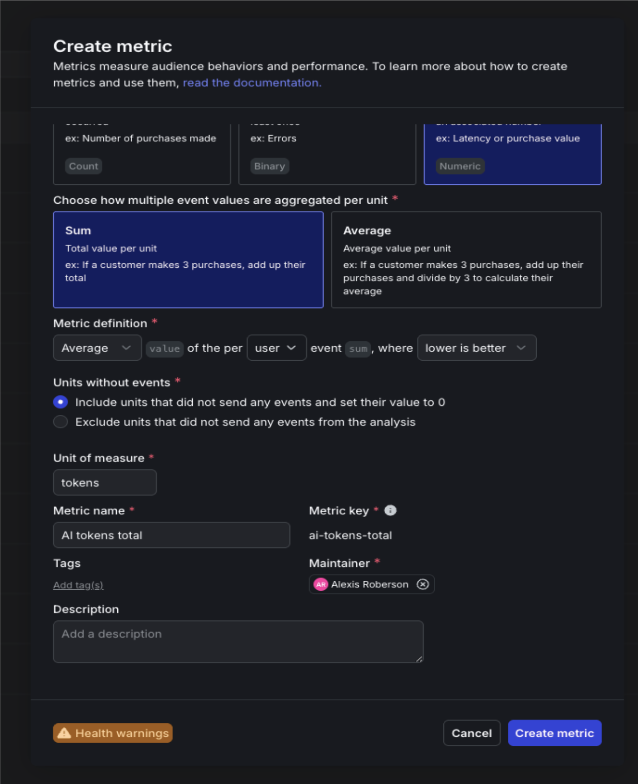 AI tokens total metric