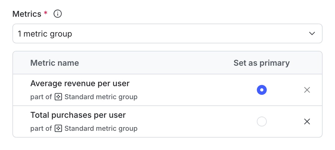 A metric group with the primary metric indicated.