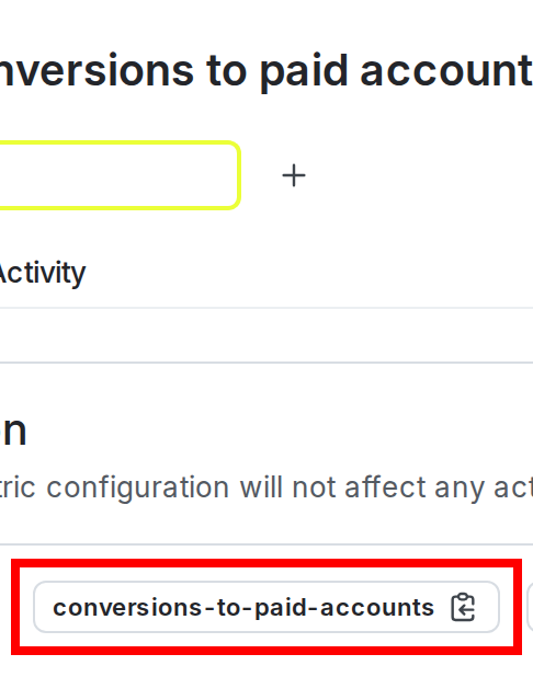 A LaunchDarkly custom conversion binary metric with the event key highlighted.