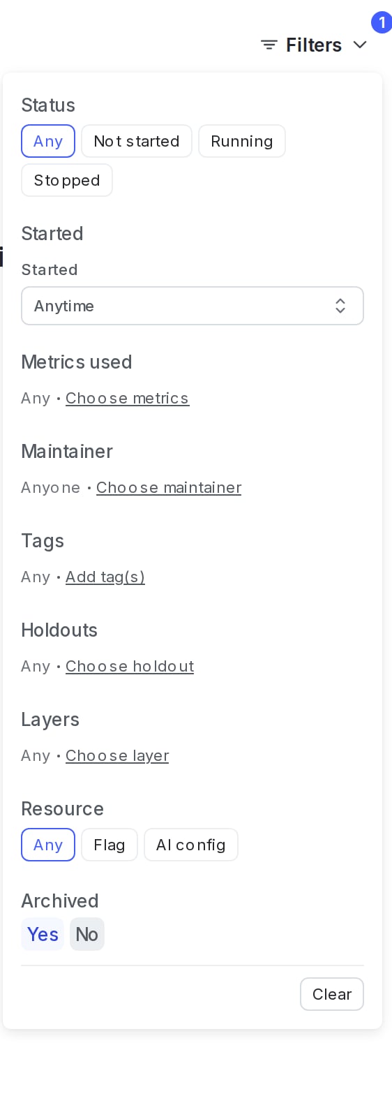 The "View archived experiments" option on the Experiments list.