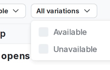 The filter options for an experiment.