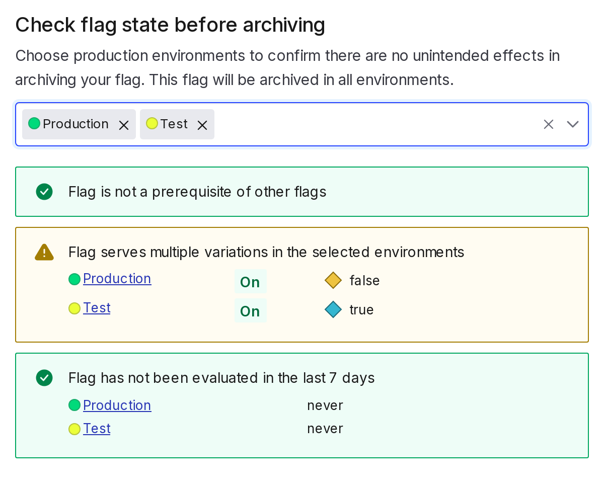 A flag with dependencies that do not prevent you from archiving it.