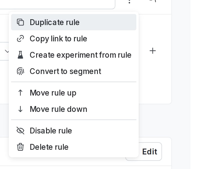 A feature flag's "Duplicate rule" option.