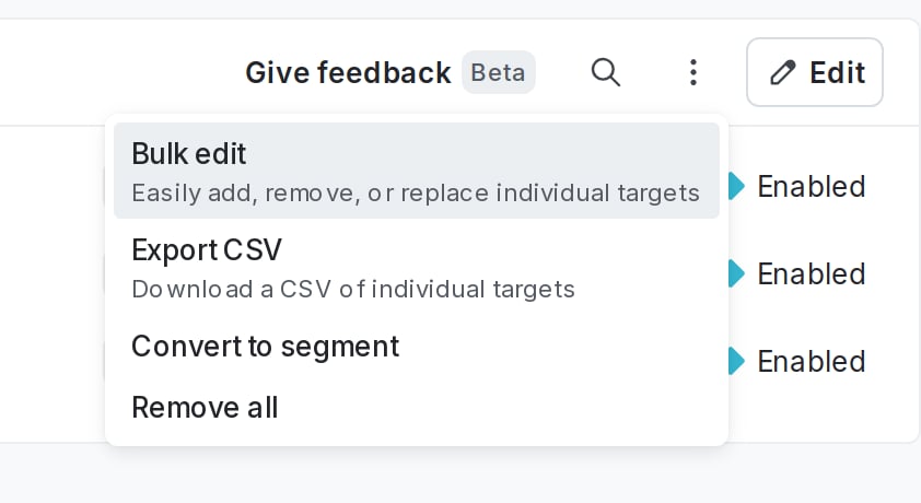 The overflow menu in the individual targets section.