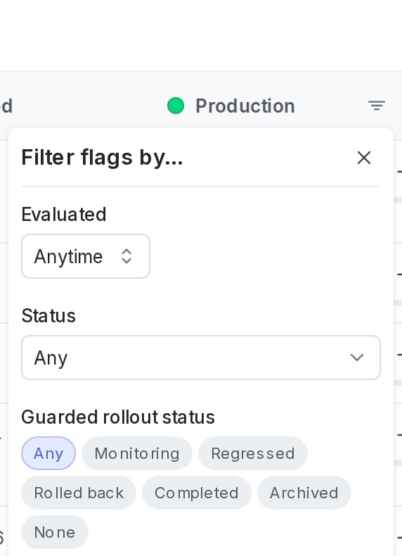 The filter menu for environment-specific flag attributes.