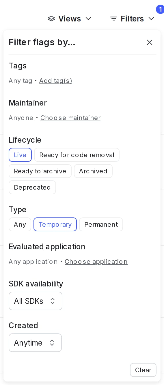 Two filters applied to the Flags list.