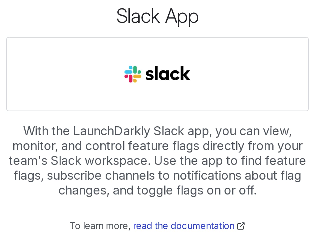 An add integration panel in the LaunchDarkly UI, with the manifest.json "description" field displayed.
