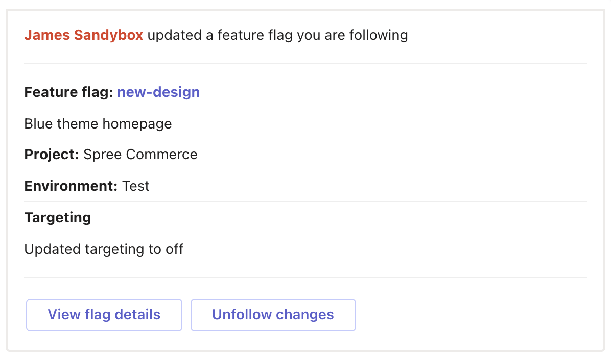 A flag notification message in Microsoft Teams.
