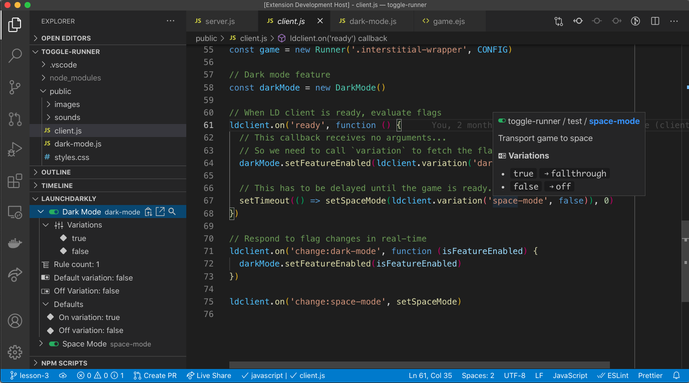 The LaunchDarkly VSCode extension