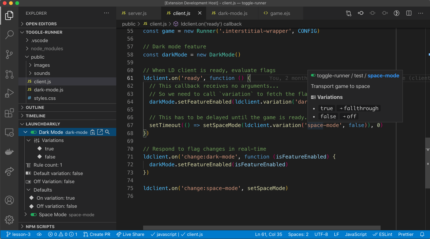 The LaunchDarkly VSCode extension