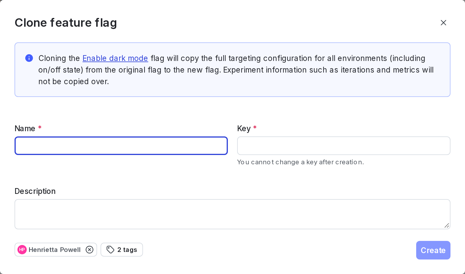 The "Clone feature flag" dialog.