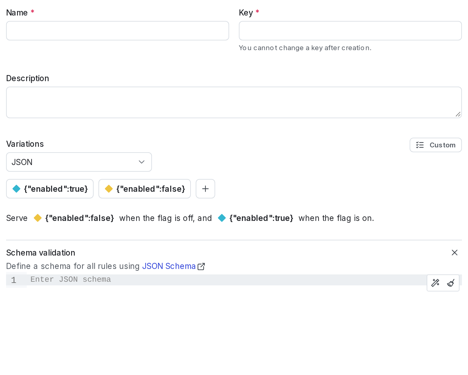 The schema option in the flag creation dialog.