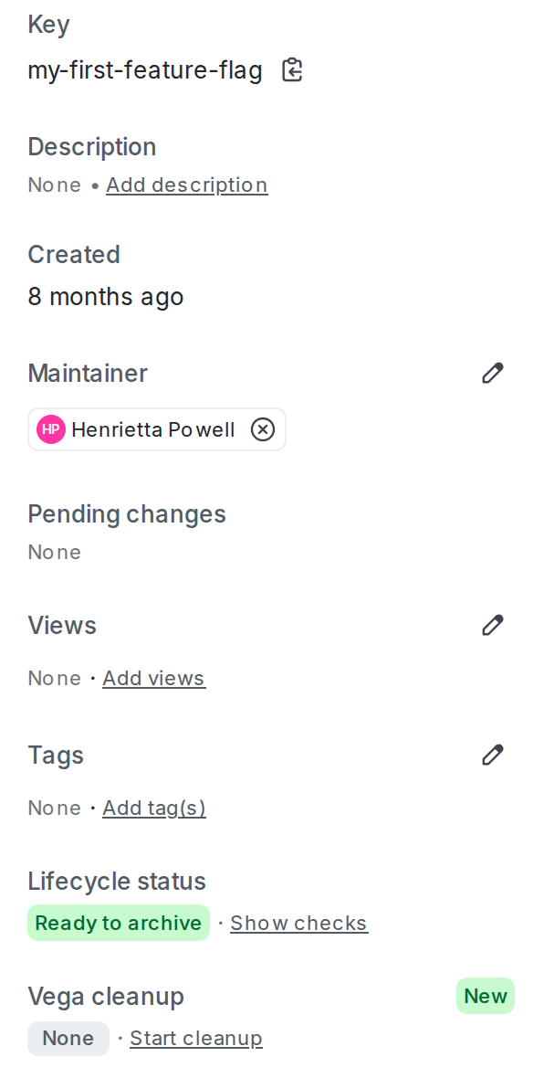 Settings in the right sidebar of a flag.