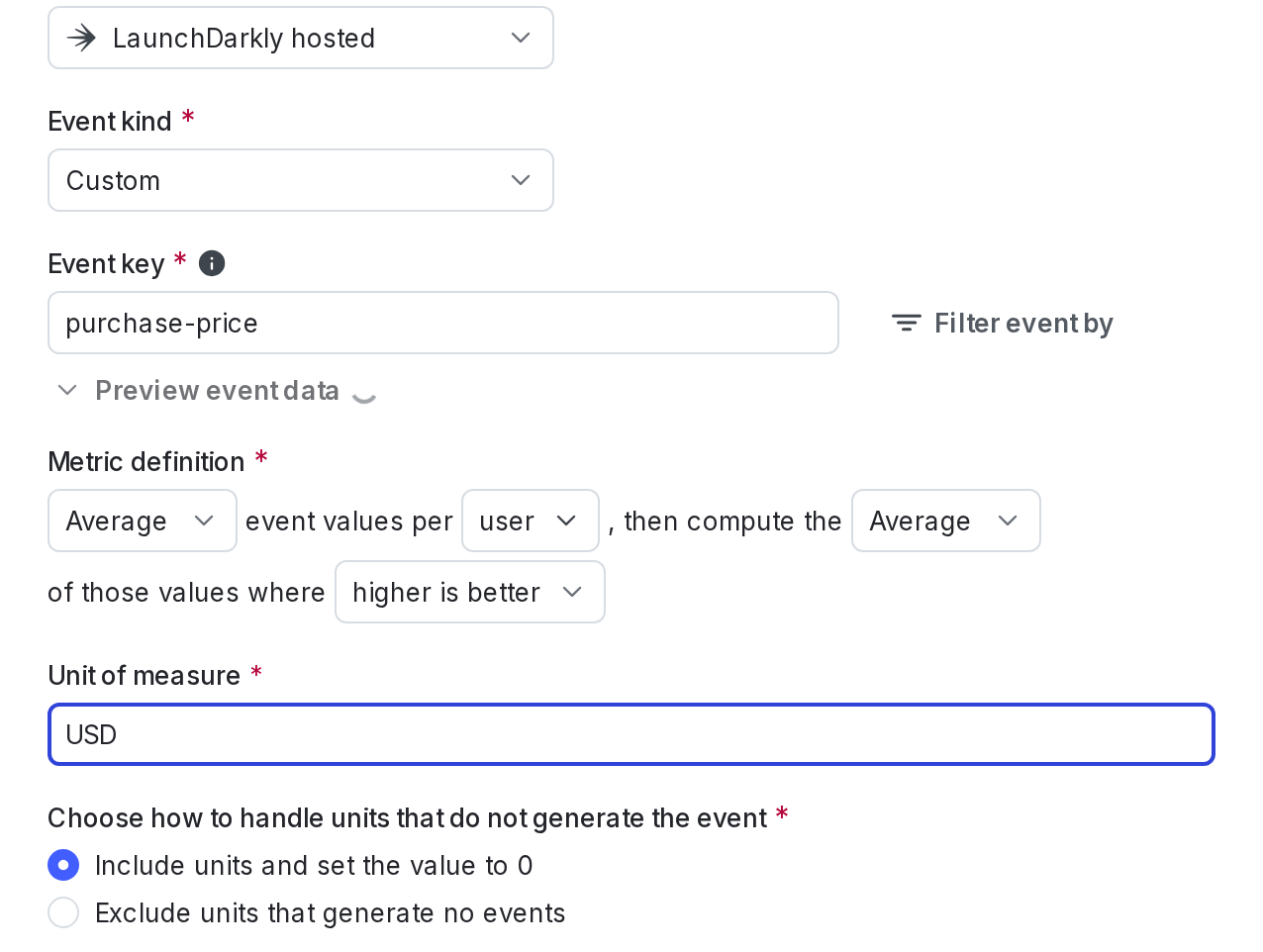 The metric creation dialog.