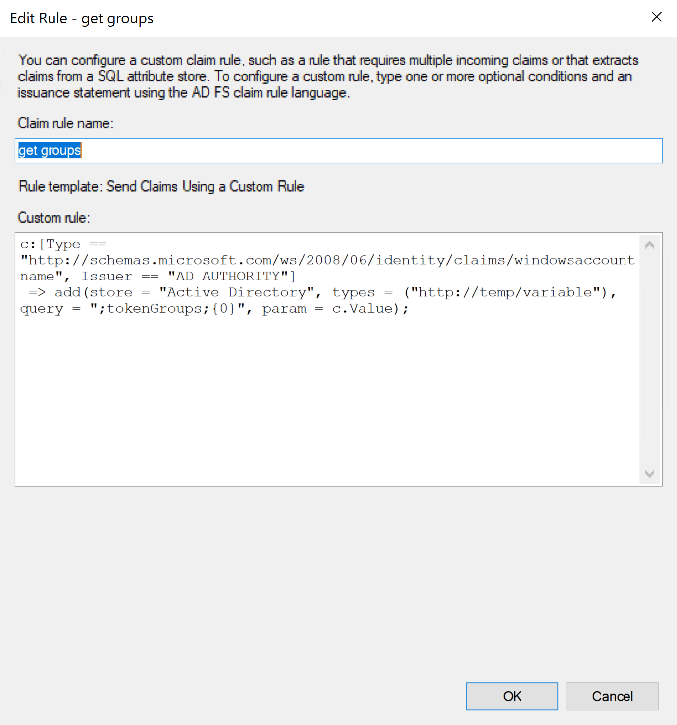 The "Edit Rule" window.
