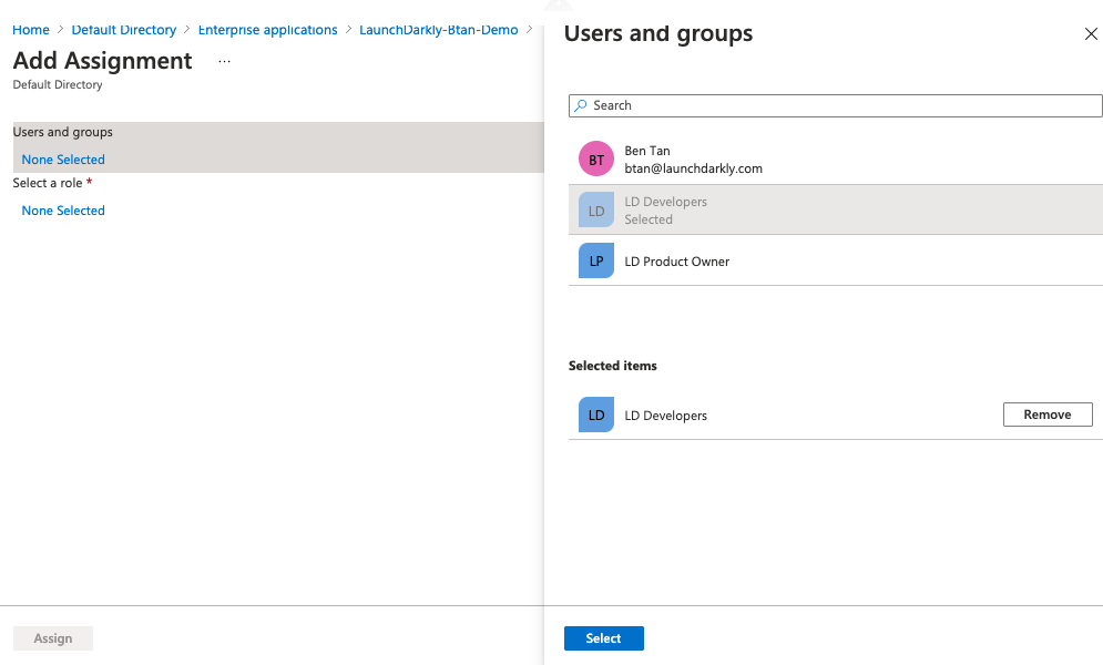 The "Users and groups" screen.