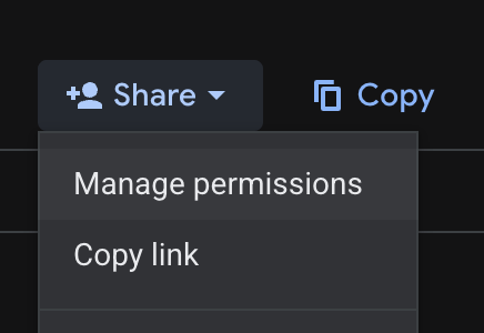 The "Manage permissions" option in BigQuery.