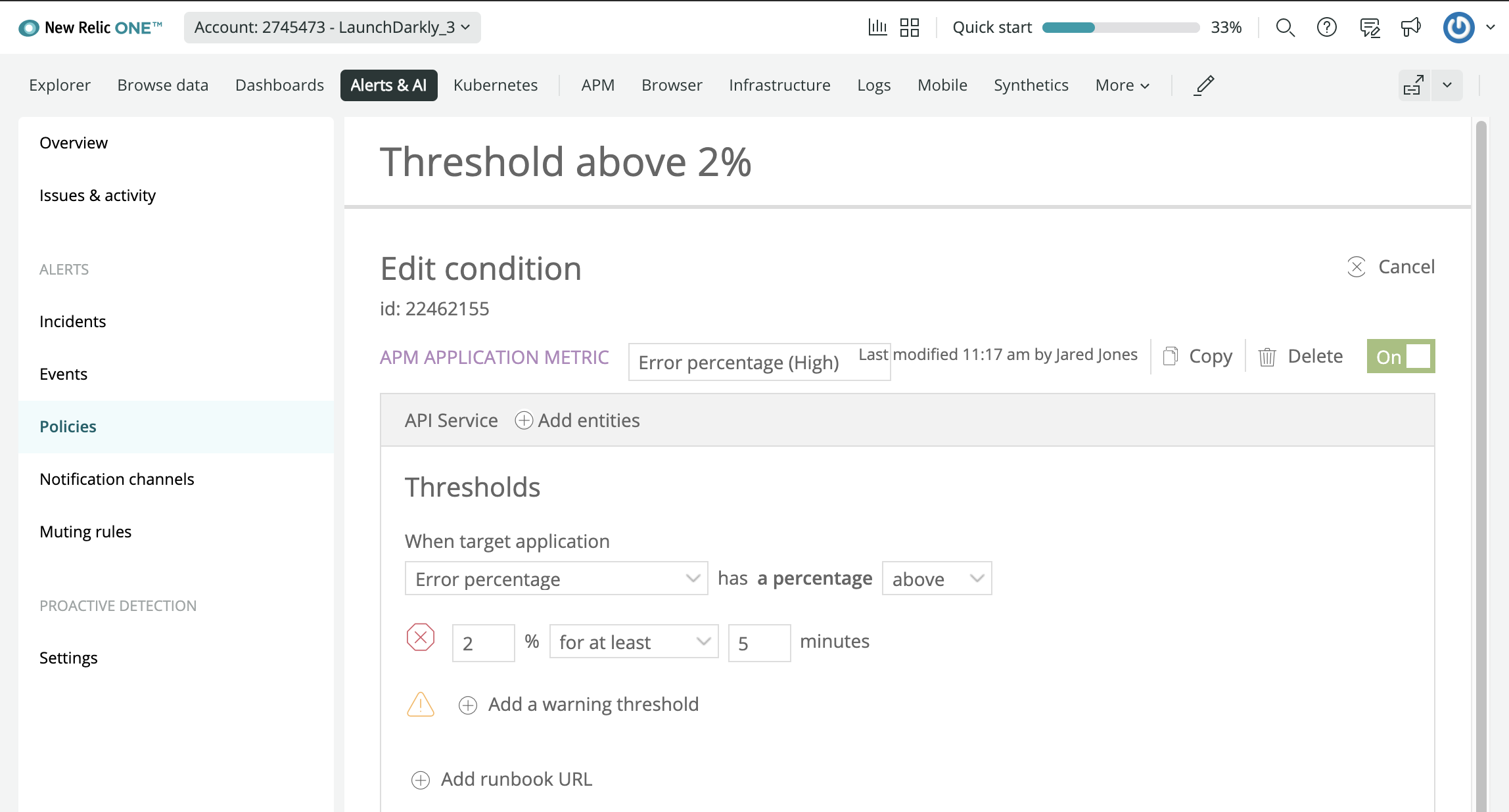 The "Edit condition" section on the "Policies" screen.