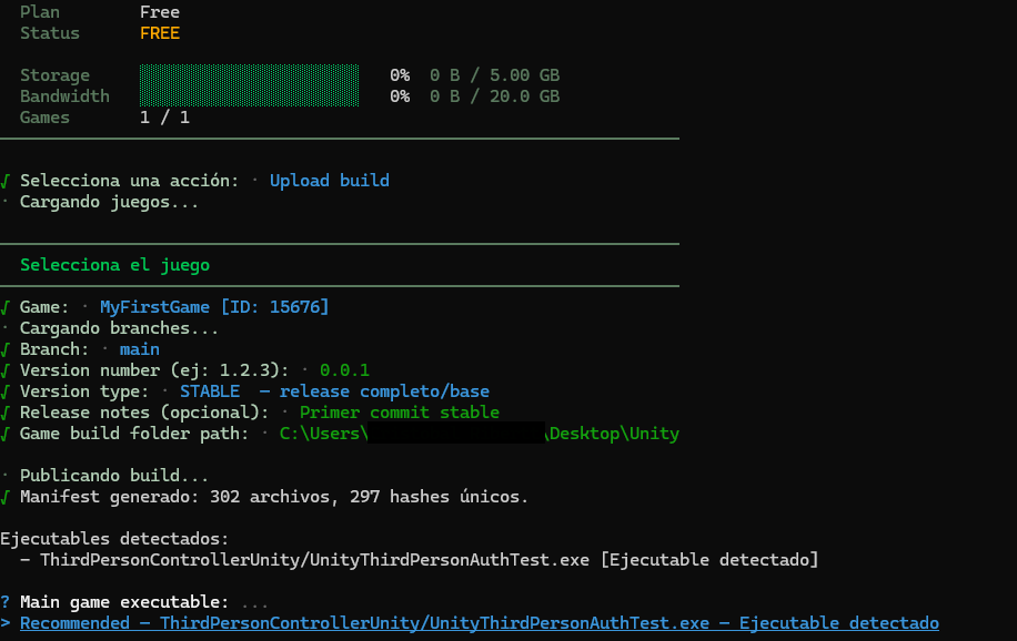 Launcher Forge CLI showing the generated manifest and detected main executable