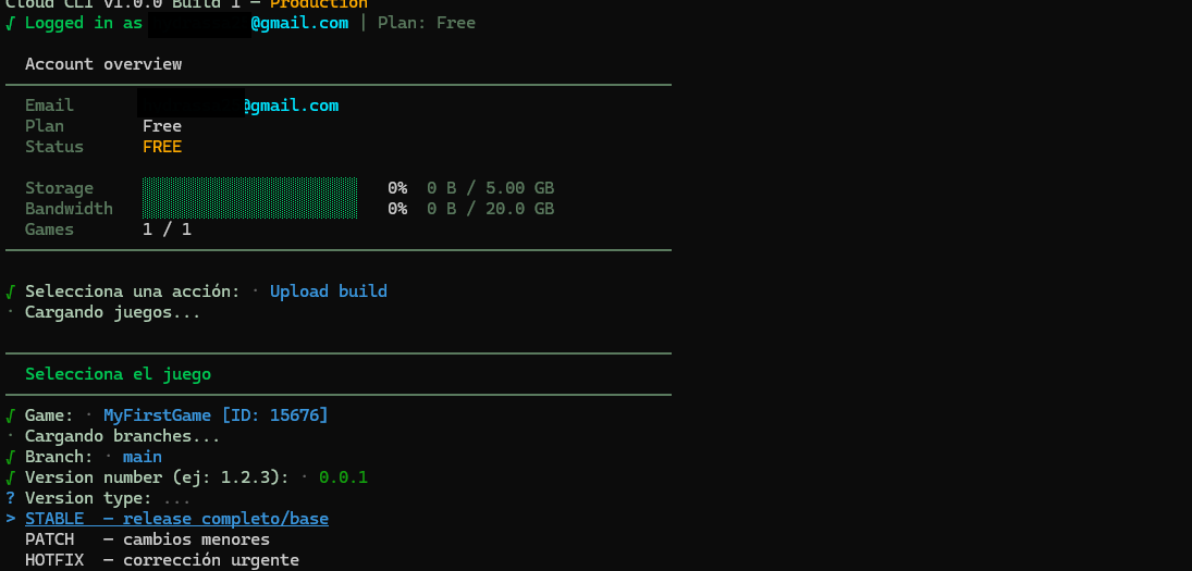 Launcher Forge CLI showing STABLE, PATCH, and HOTFIX release types