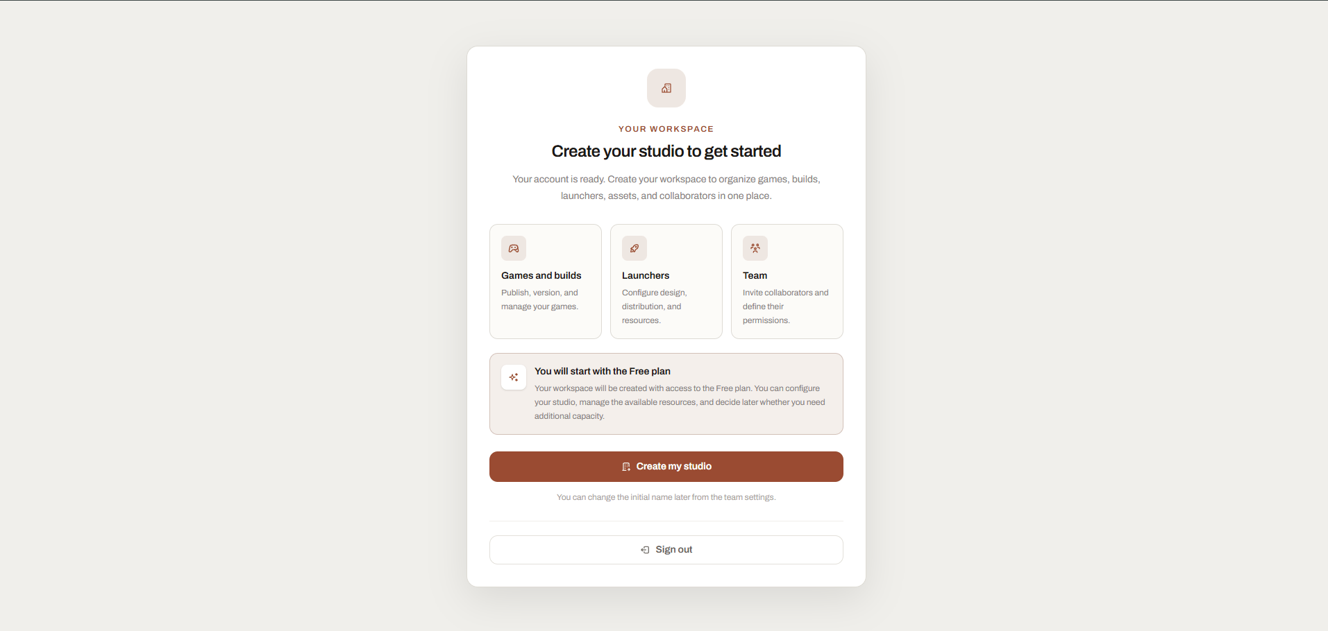 Launcher Forge workspace creation and invitation screen
