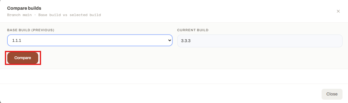 Launcher Forge Compare builds dialog with the Compare button highlighted