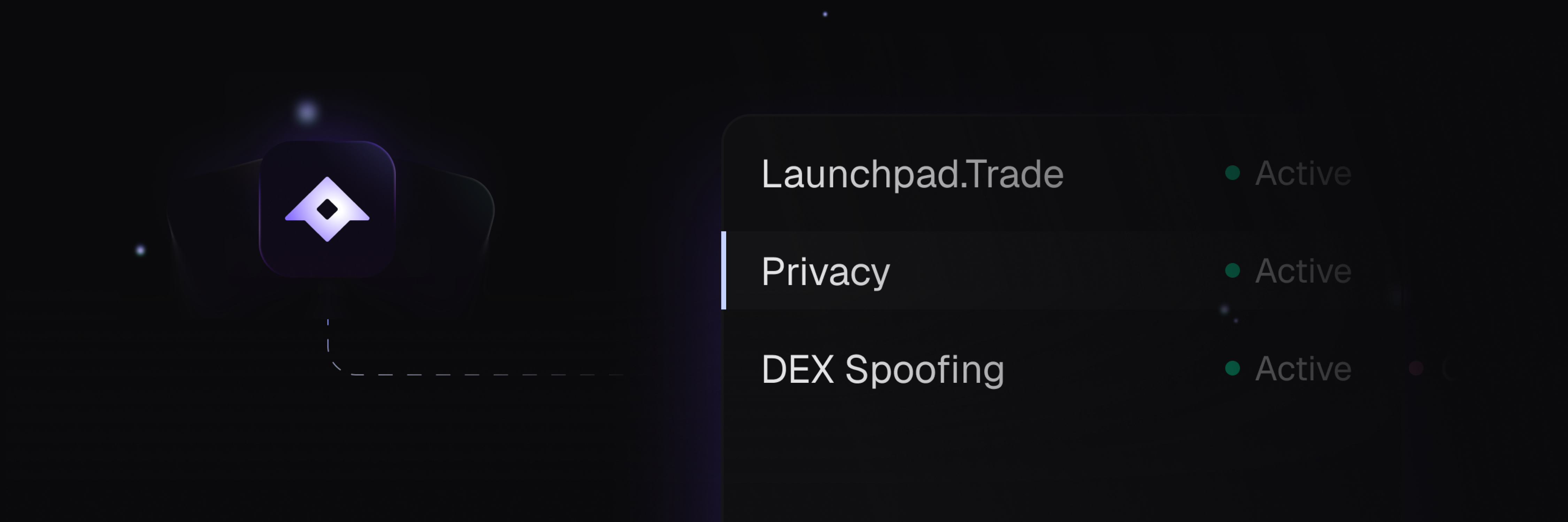 DEX Spoofing feature showing Launchpad Trade privacy and spoofing capabilities