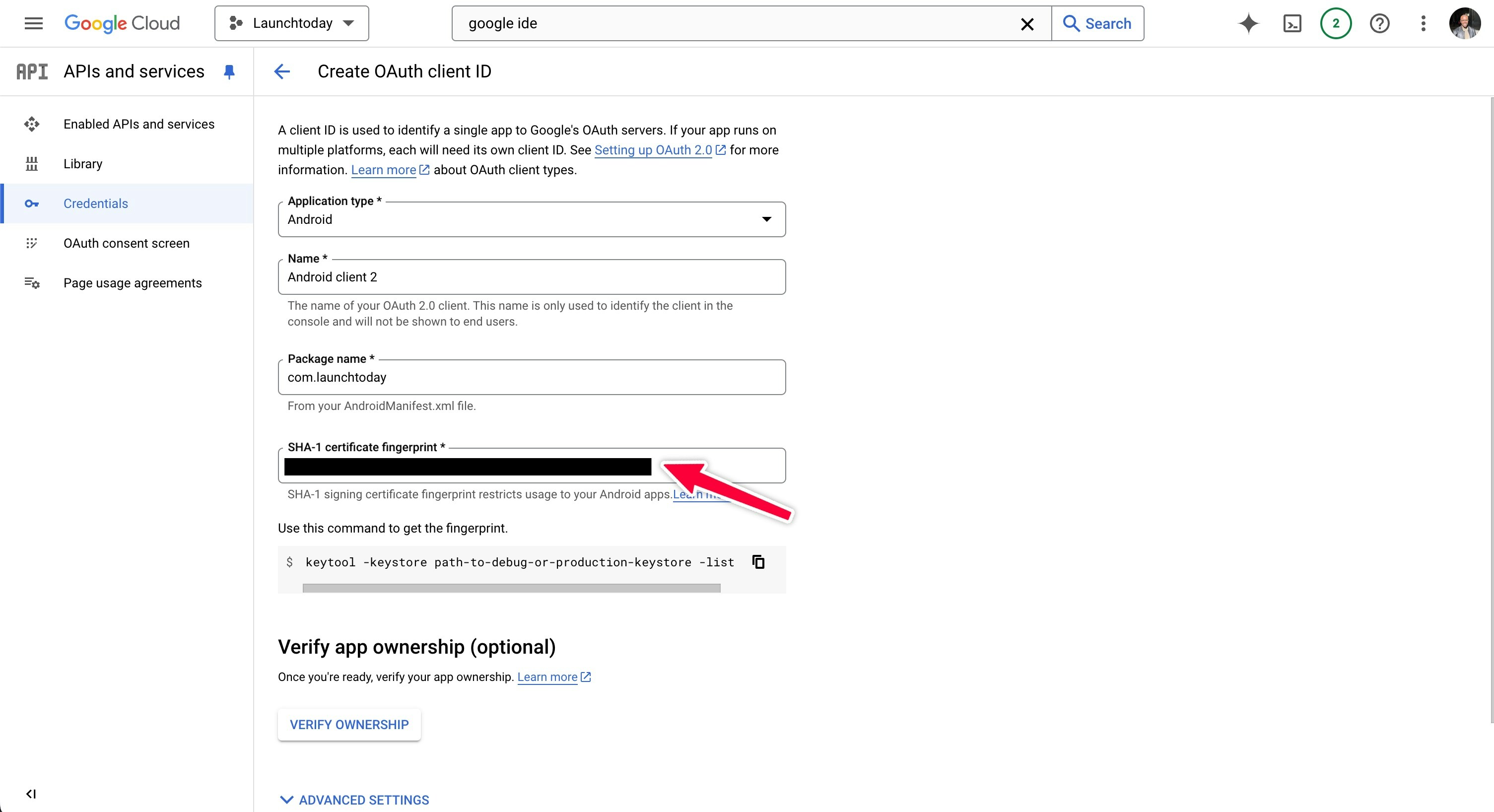 Android OAuth Configuration