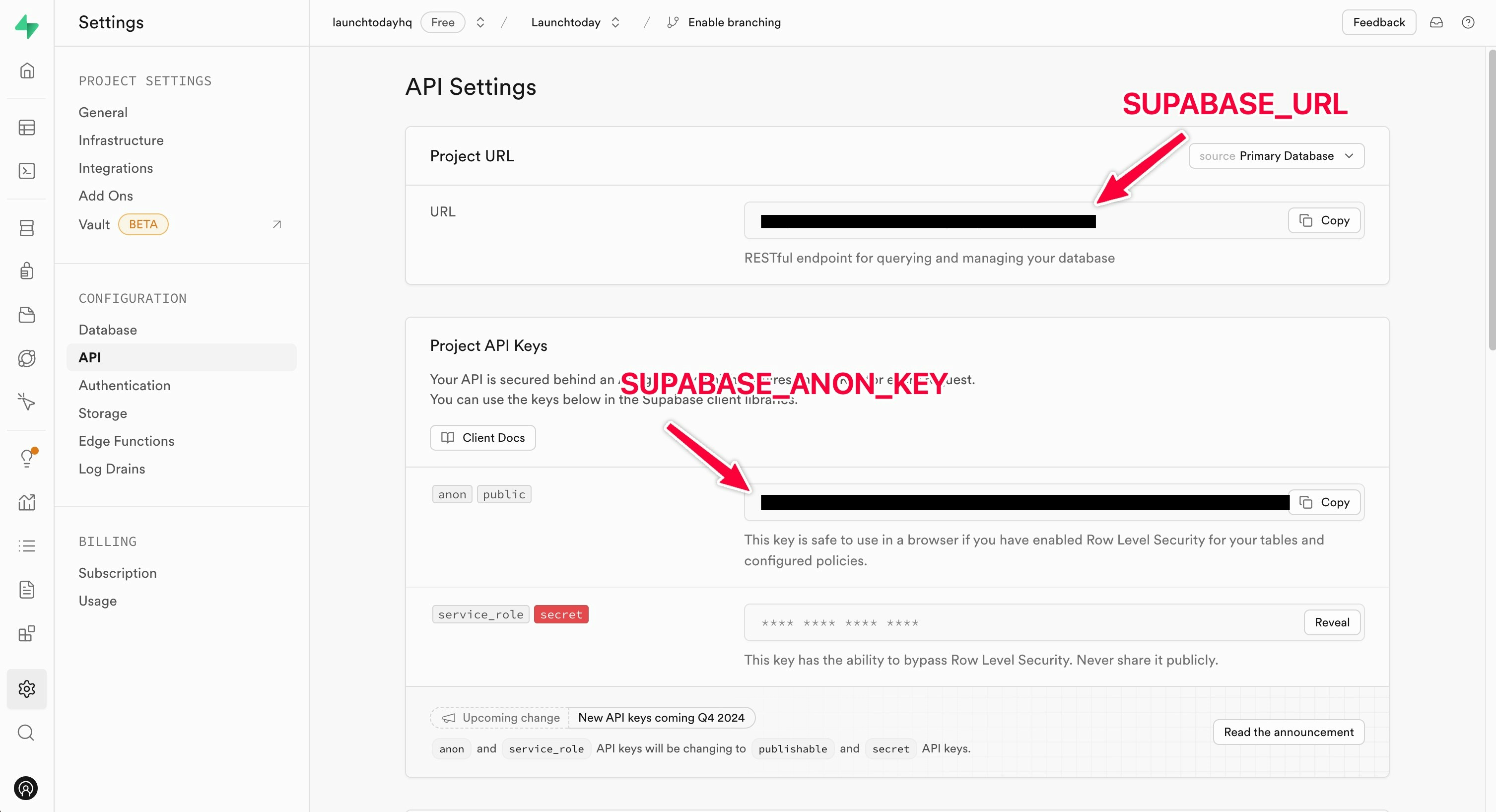 Supabase API Credentials