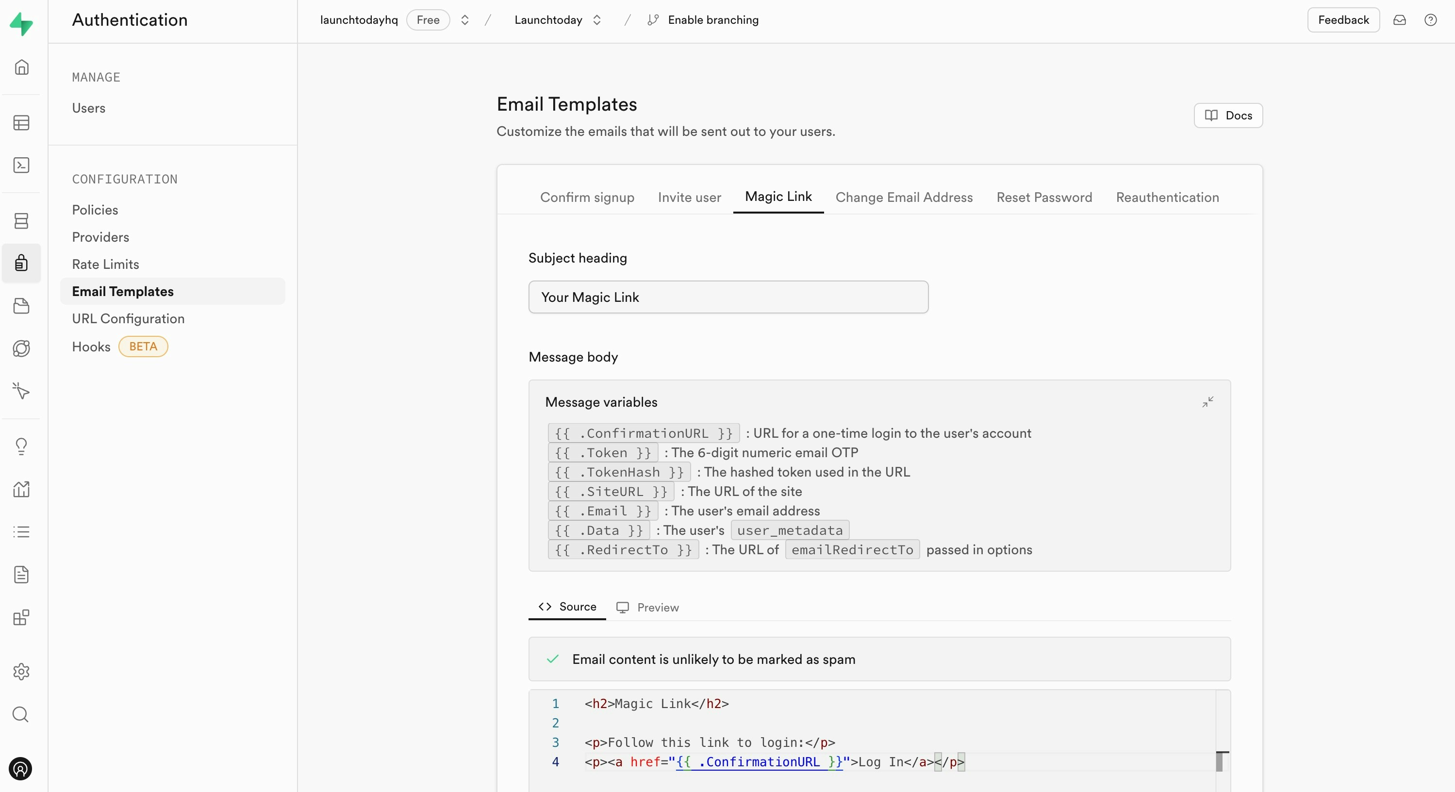 Magic Link Email Template