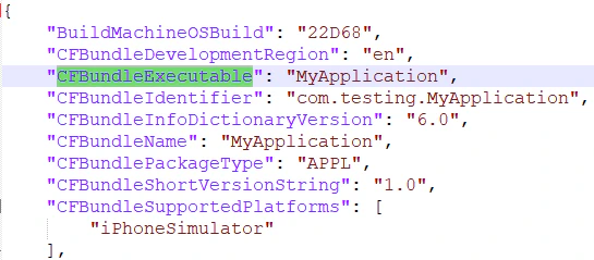 Info.plist file opened in editor