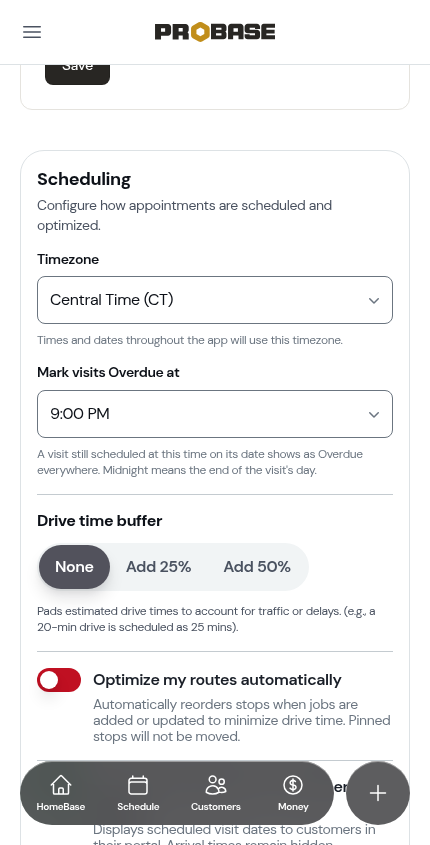 The drive time buffer set to None