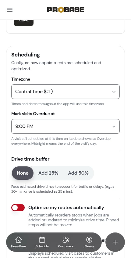 The drive time buffer set to None