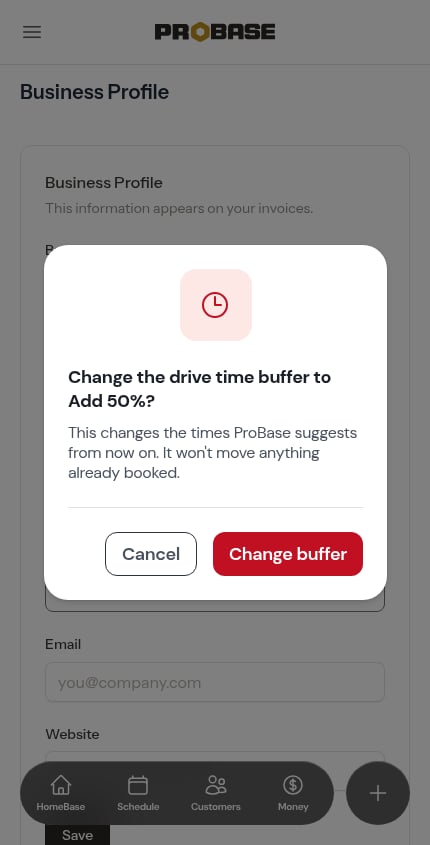 Confirming a change to the drive time buffer