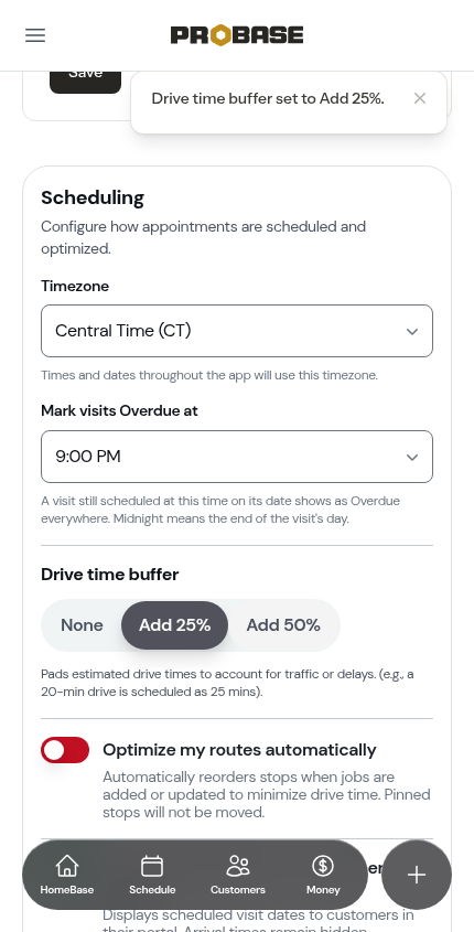 The buffer set to Add 25%