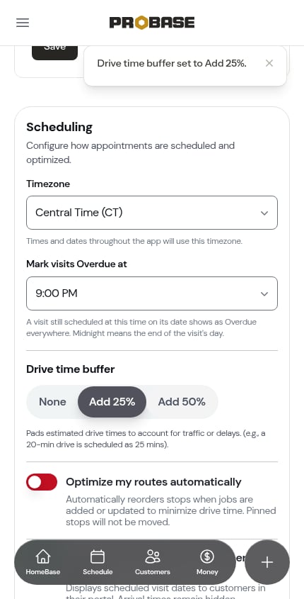 The buffer set to Add 25%