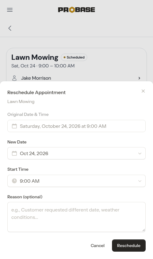 Reschedule modal open
