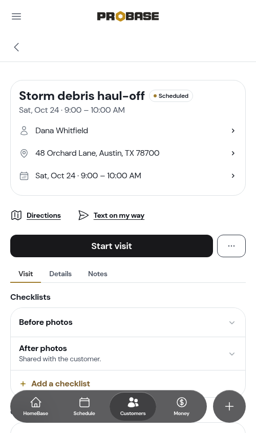 The photo rows on a job with no service template