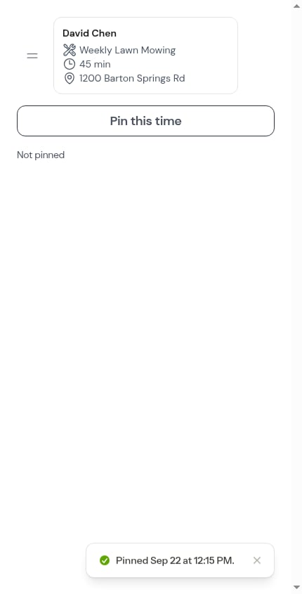 The confirmation after pinning a one-time job