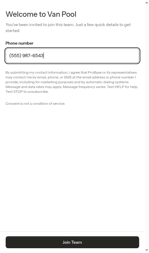 Phone number entered