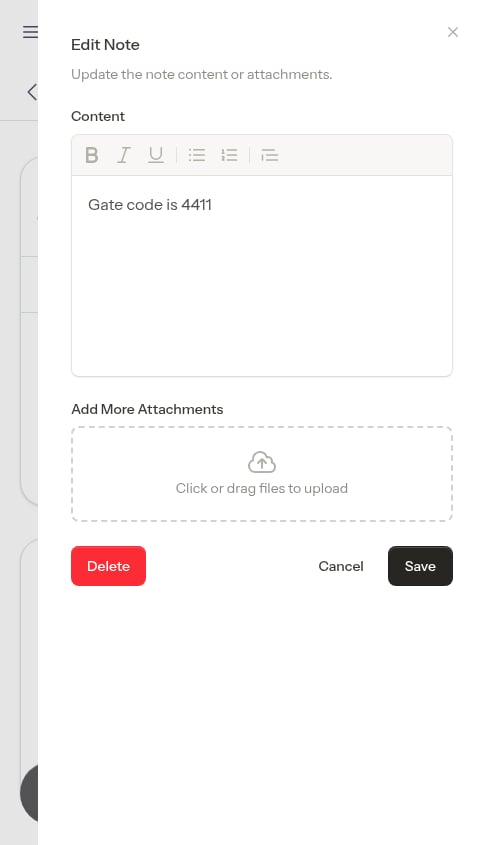 Edit Note window with the Delete button