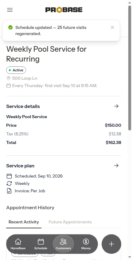 The service page after the chain was rebuilt on a new frequency