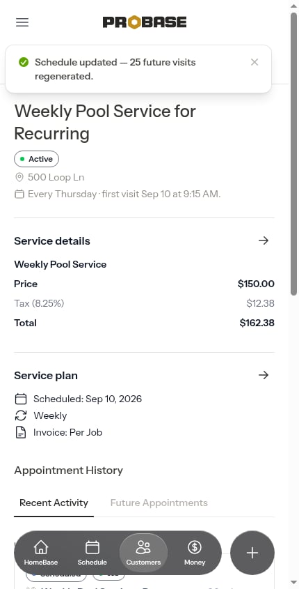 The service page after the chain was rebuilt on a new frequency