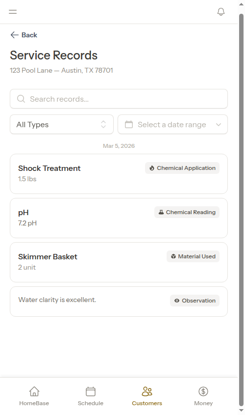 Service records table