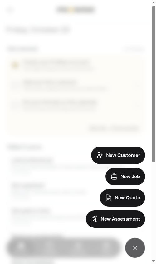 Quick create menu open