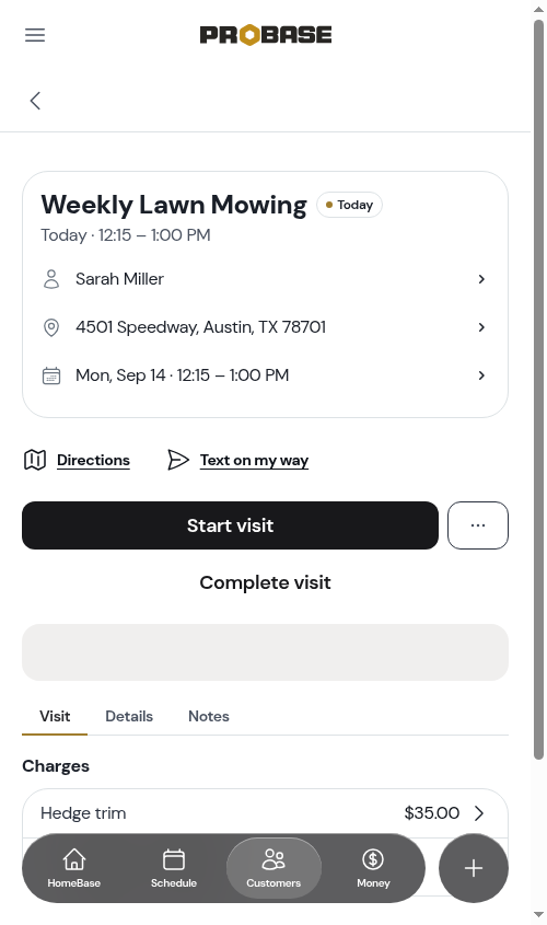 The Visit tab with a charge on it